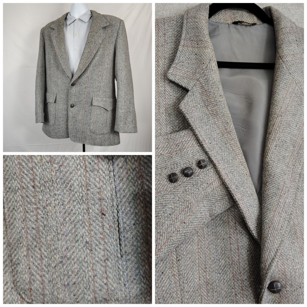 VTG Pioneer‎ Wear Western BLAZER SPORT JACKET MEN'S Gray 44R Spring TWEED